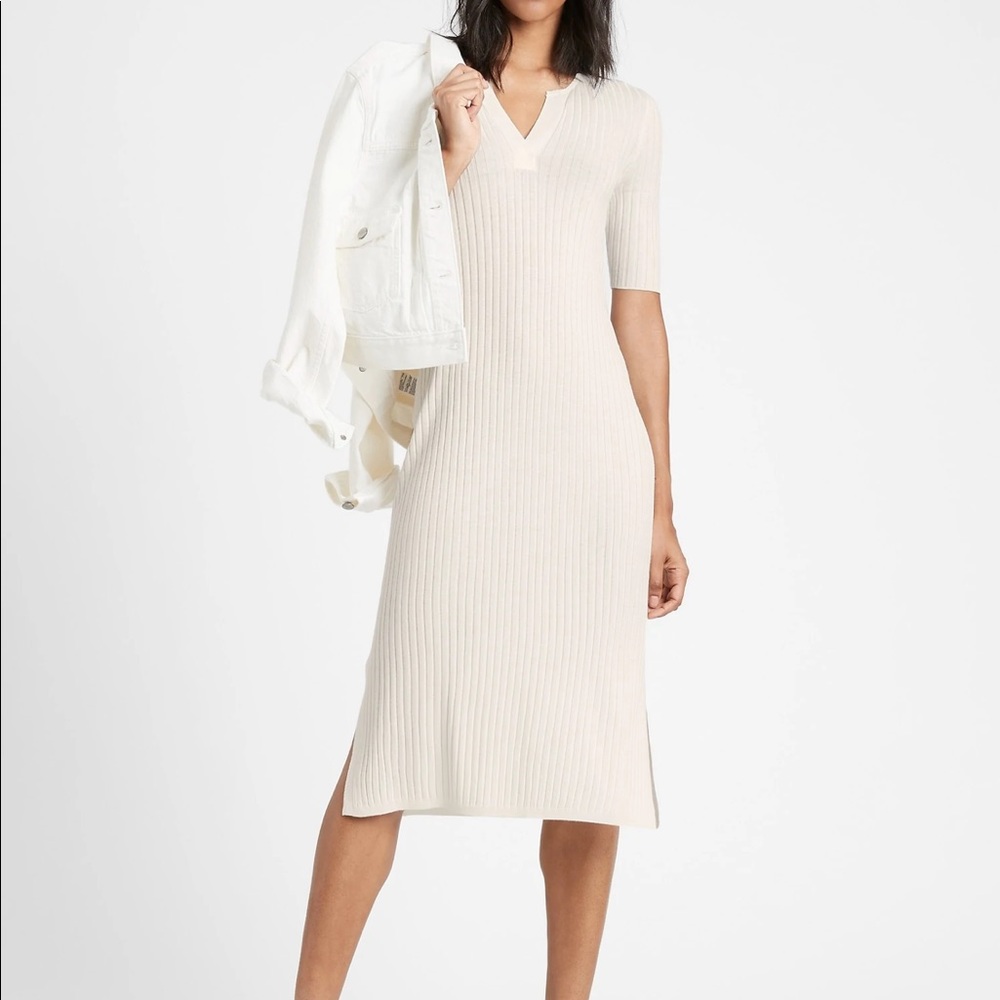 New Banana Republic White Ribbed Midi Dress